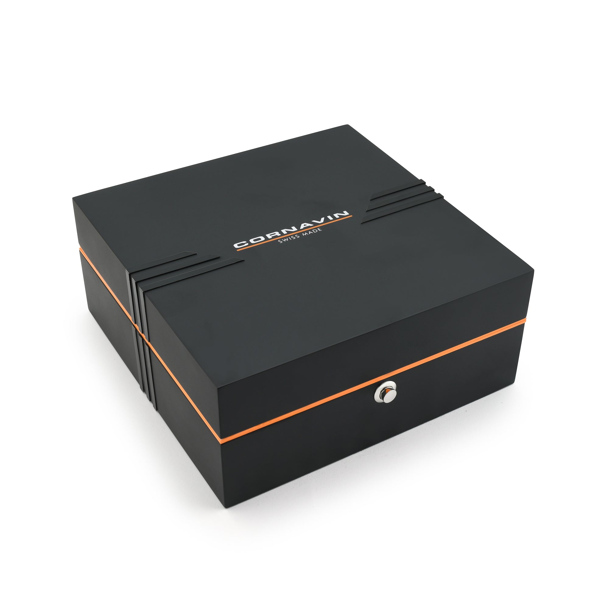 Cornavin Collcetor`s Box in Schwarz mit orangefarbenen Details