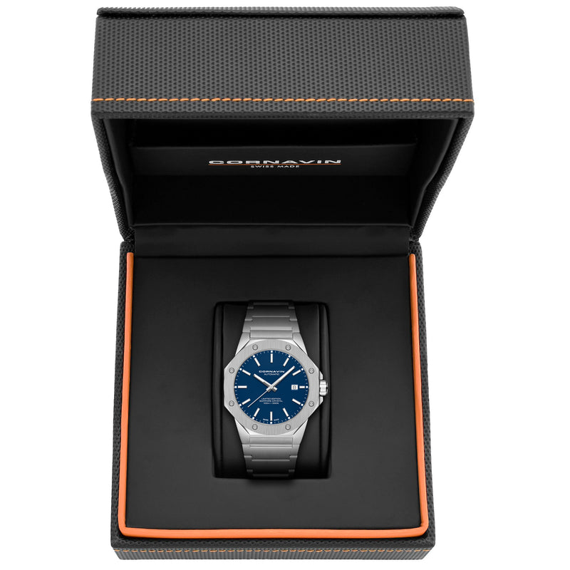Downtown 3-H Automatic Swiss Made watch with blue dial