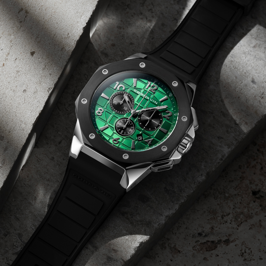 Image of Cornavin CO 2012-2011R Chronograph with stainless steel case, black bezel and rubber strap